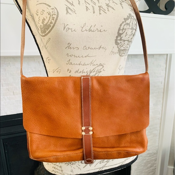 HANDBAG ANTHROPOLOGIE LEATHER BROWN HOLDING HORSES FLAP OVER CROSSBODY - Picture 3 of 8